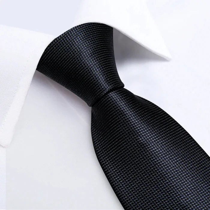 DiBanGu Black Tie Solid Necktie Hanky Cufflinks Set