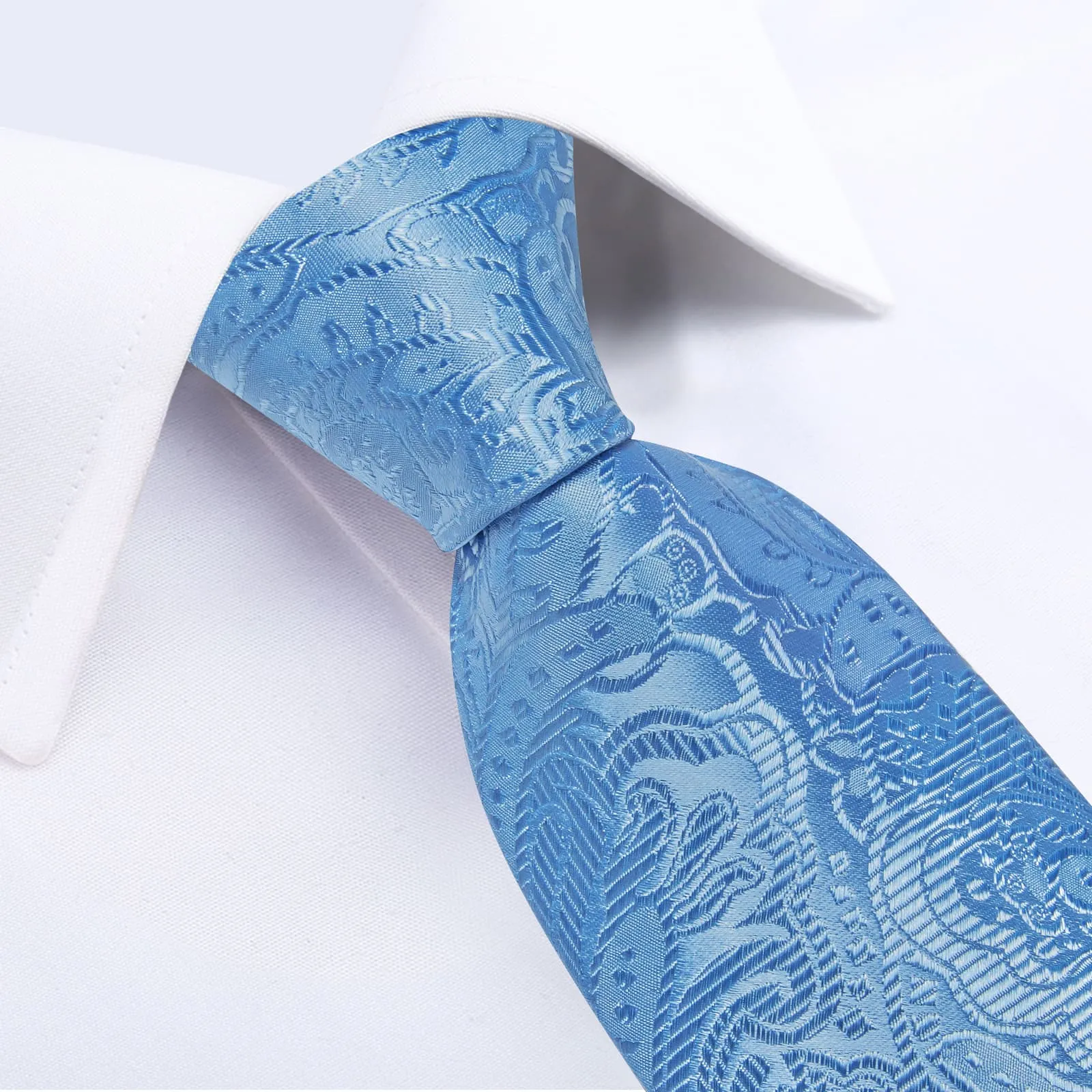 DiBanGu Celestial Blue Paisley Silk Mens Tie Pocket Square Cufflinks Set