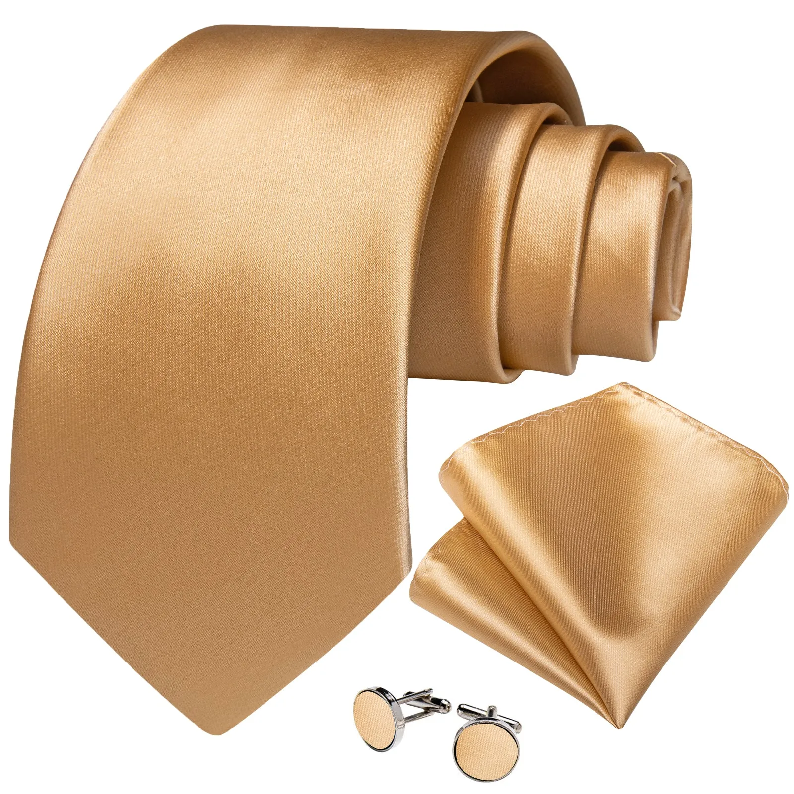 DiBanGu Champagne Tie Golden Solid Men's Tie Pocket Square Cufflinks Set