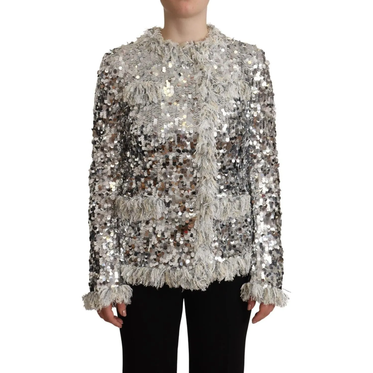 Dolce & Gabbana Chic Silver Sequined Jacket Coat