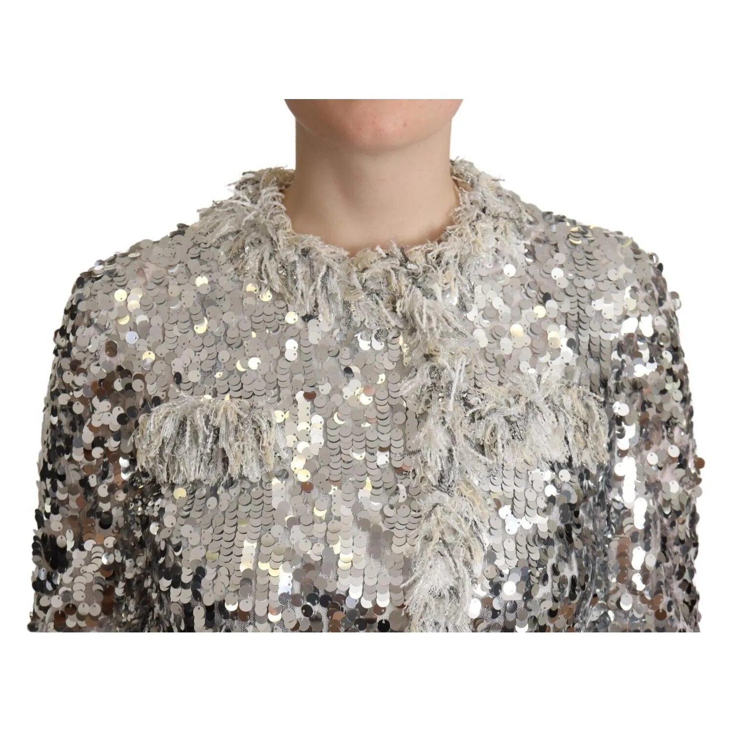 Dolce & Gabbana Chic Silver Sequined Jacket Coat