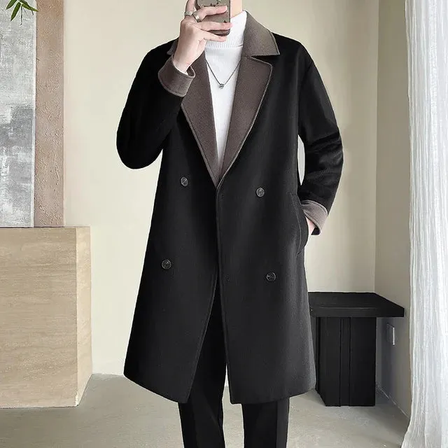 Double Breasted Contrast Color Long Coat