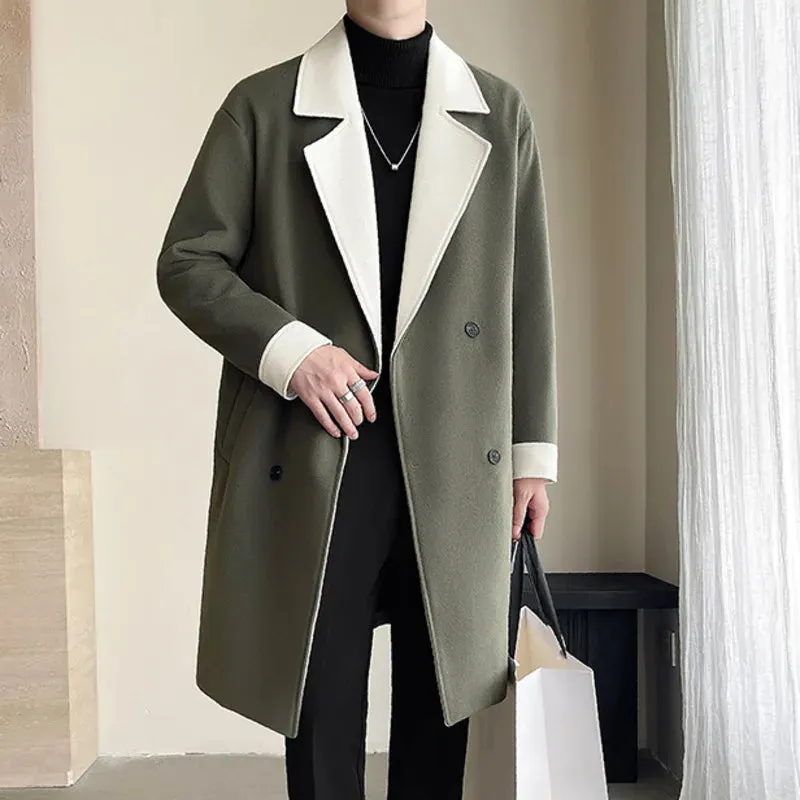 Double Breasted Contrast Color Long Coat