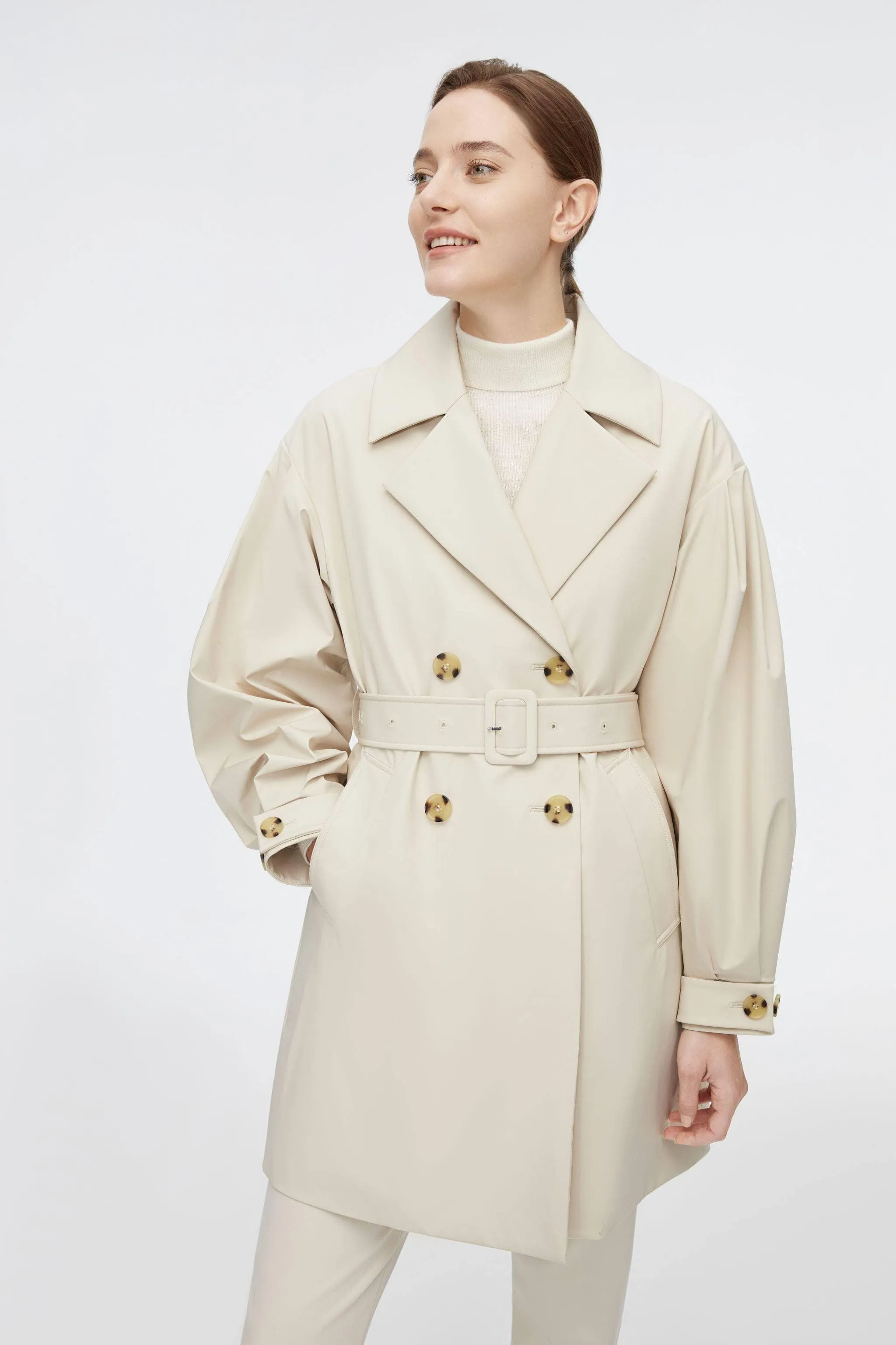 Dropped Shoulder Detachable Goose Down Trench Coat