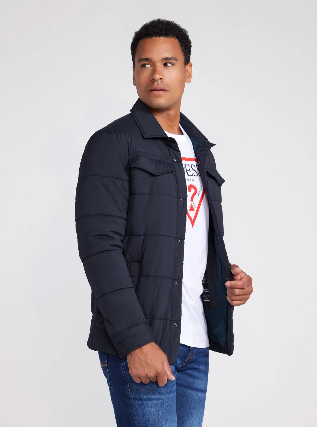 Eco Navy Blue Tech Quilted Shacket