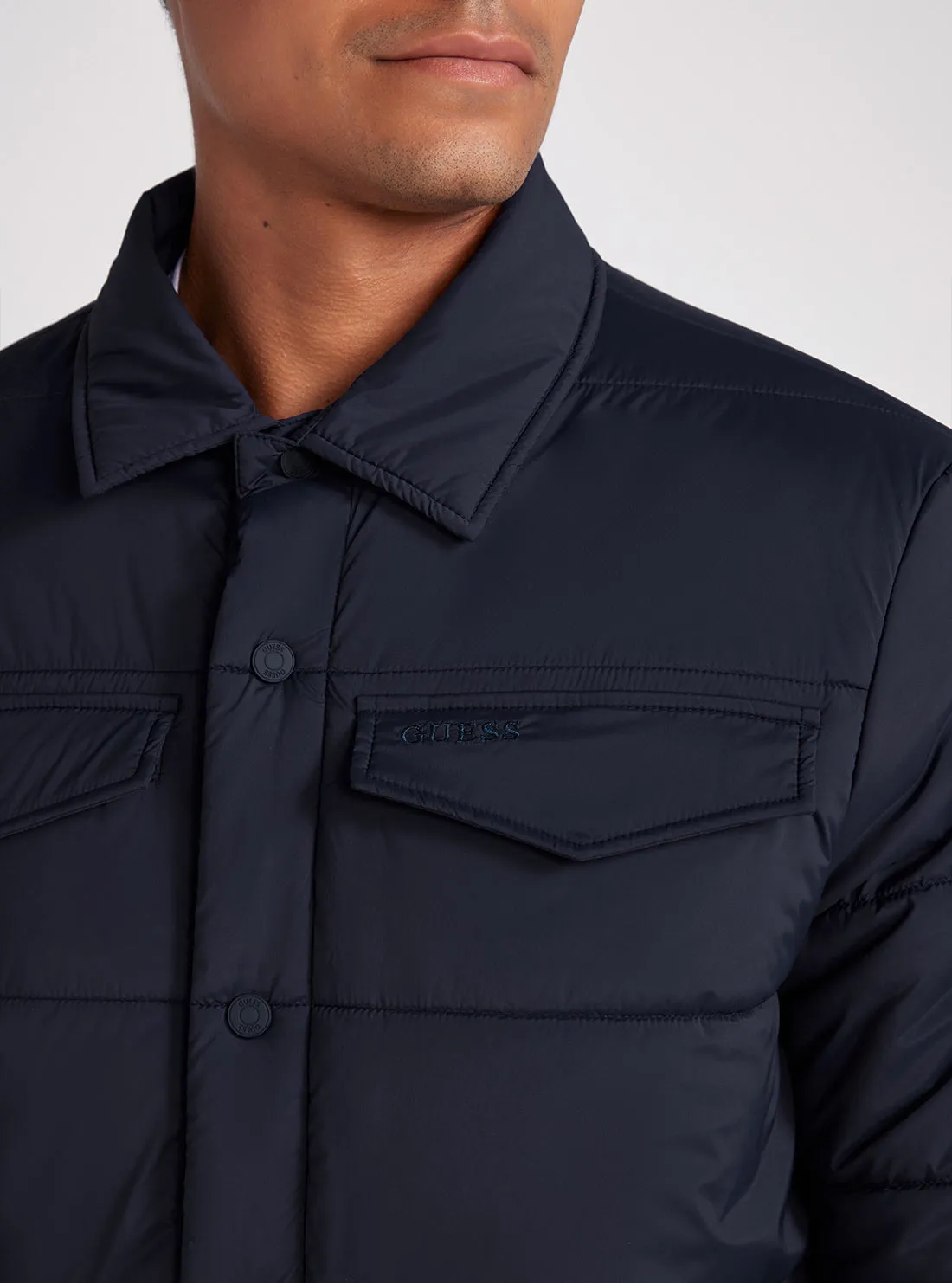 Eco Navy Blue Tech Quilted Shacket