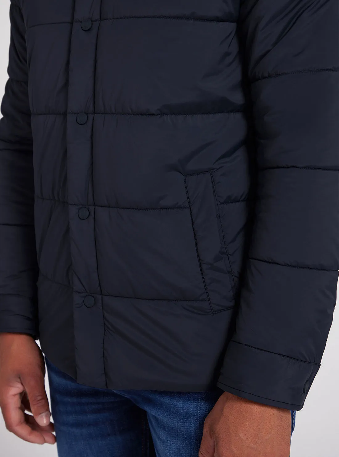 Eco Navy Blue Tech Quilted Shacket