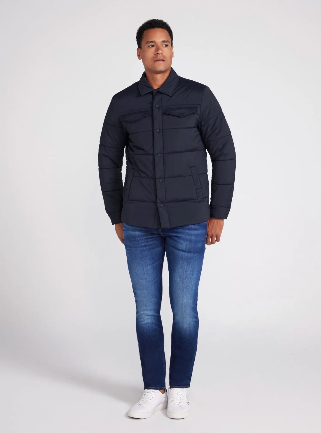 Eco Navy Blue Tech Quilted Shacket