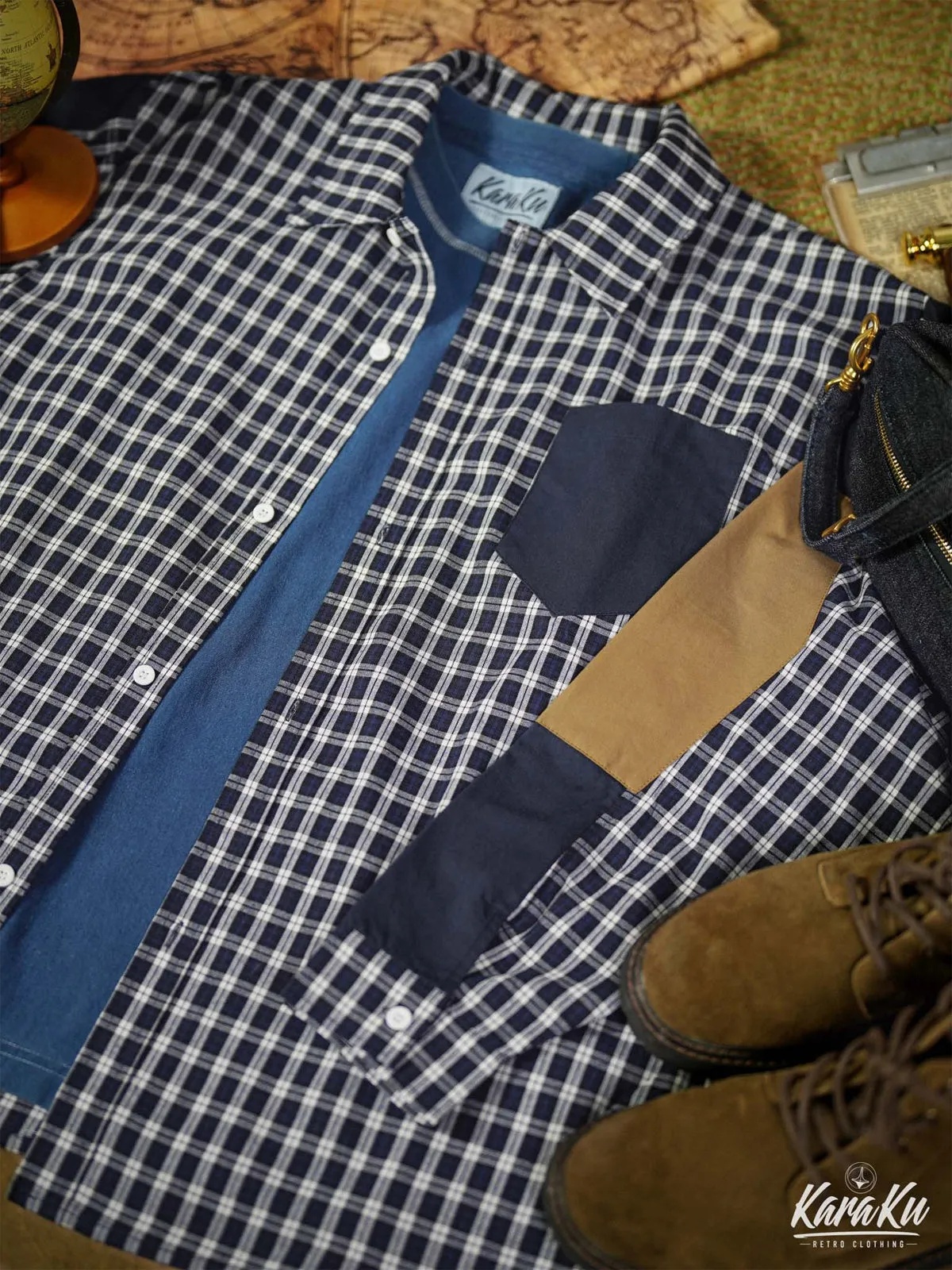 Elbow Patch Checkered Work Shirt