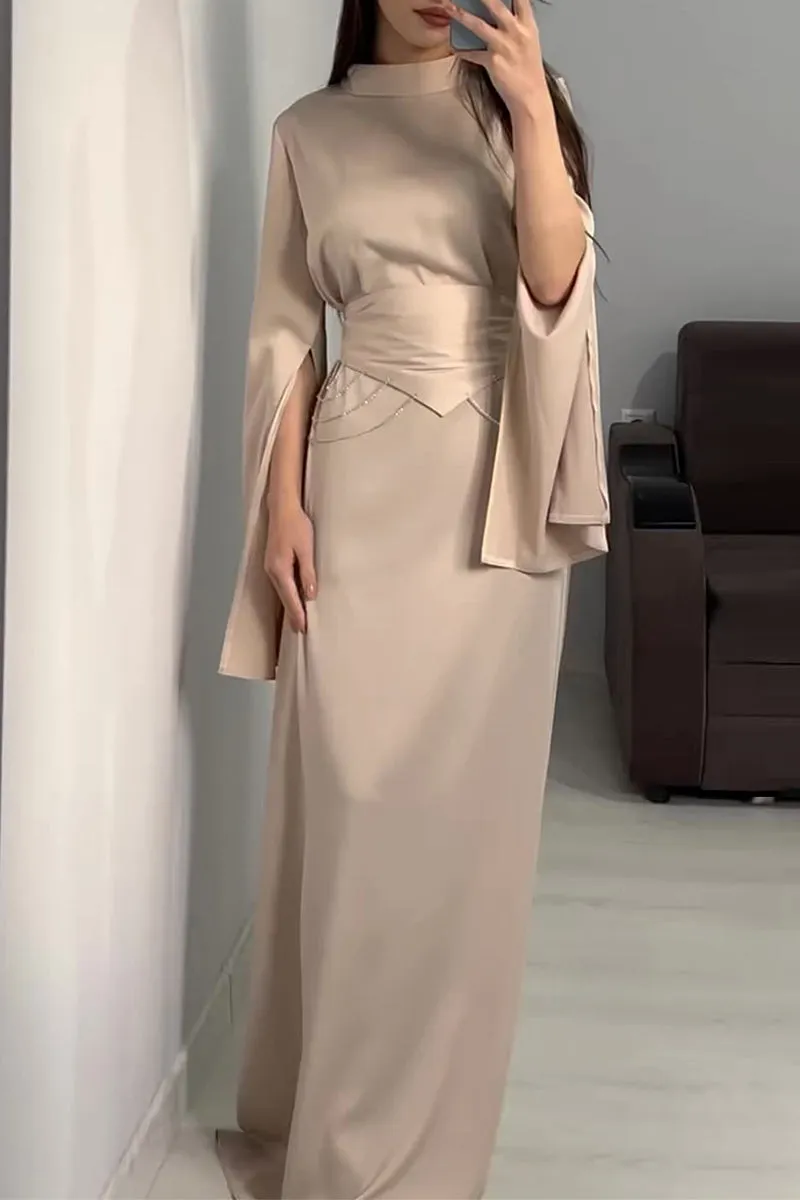 Elegant Solid Slit Half A Turtleneck Waist Skirt Dresses(3 Colors)