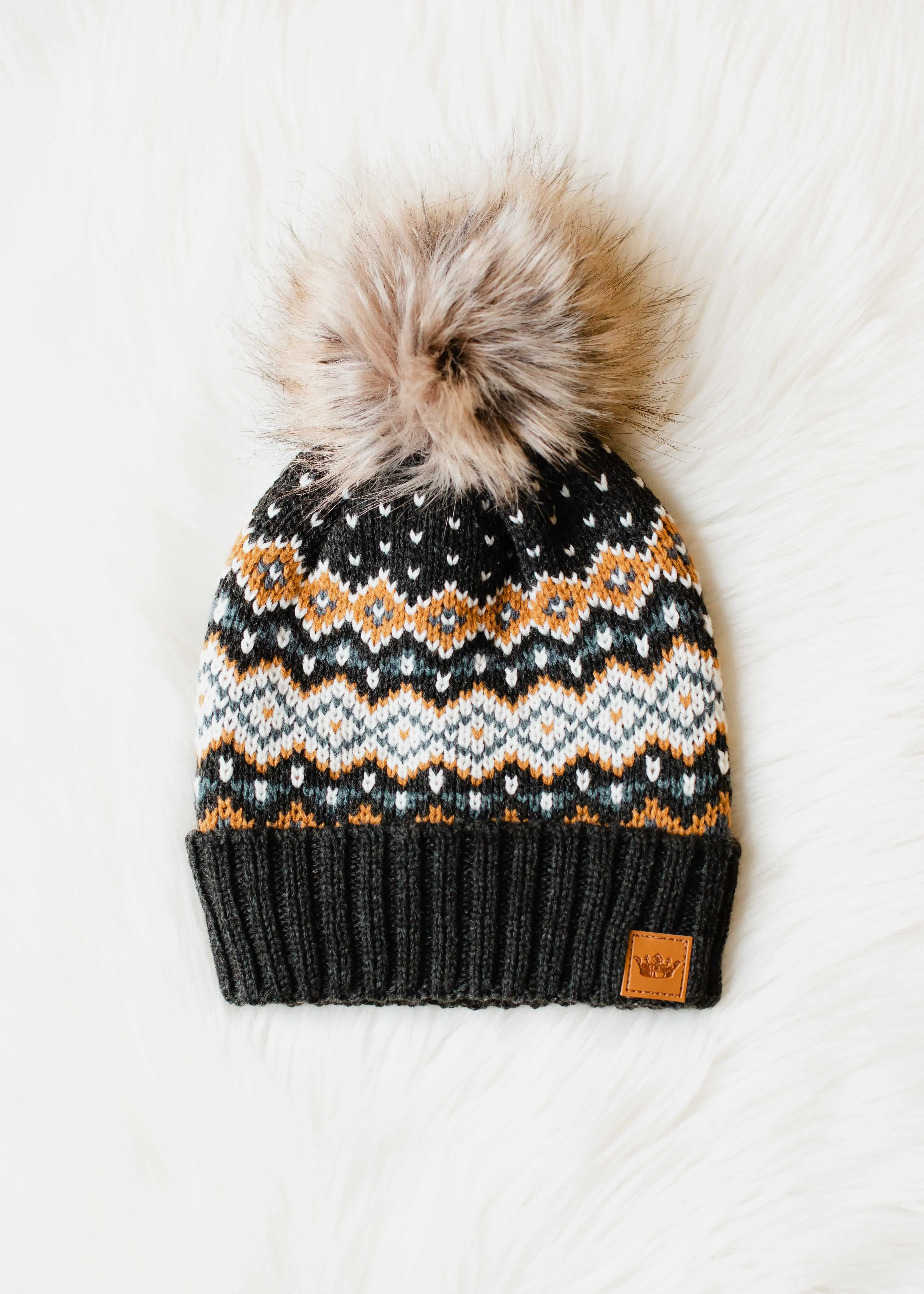 Faire Isle Pom Beanie - Black