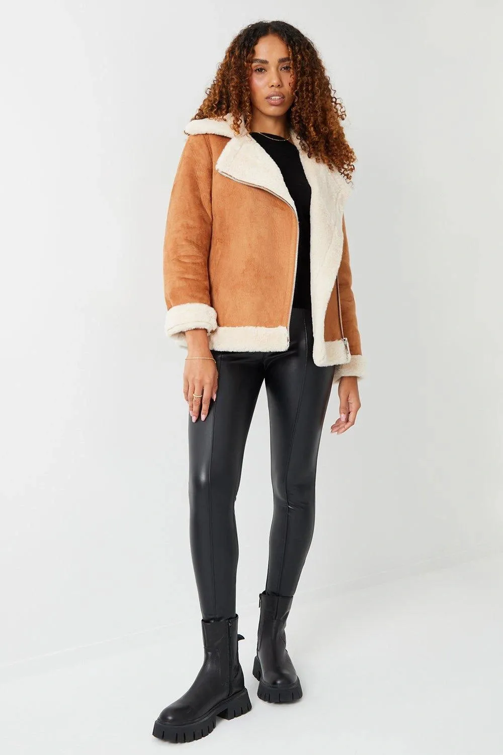 Faux Fur Lined Shearling Jacket