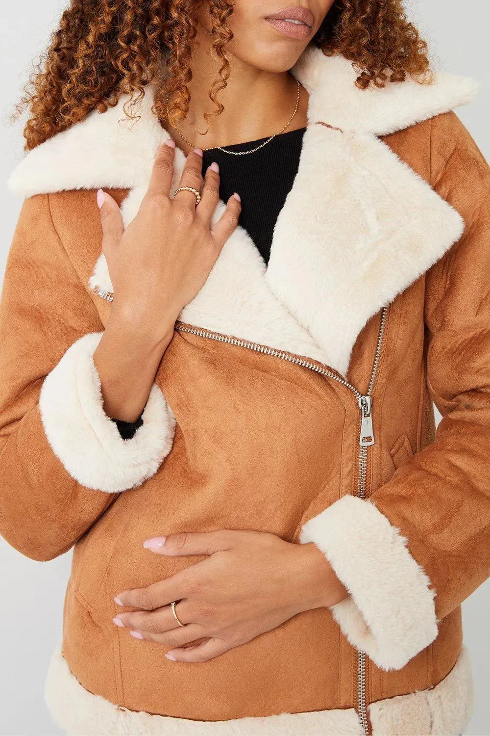 Faux Fur Lined Shearling Jacket