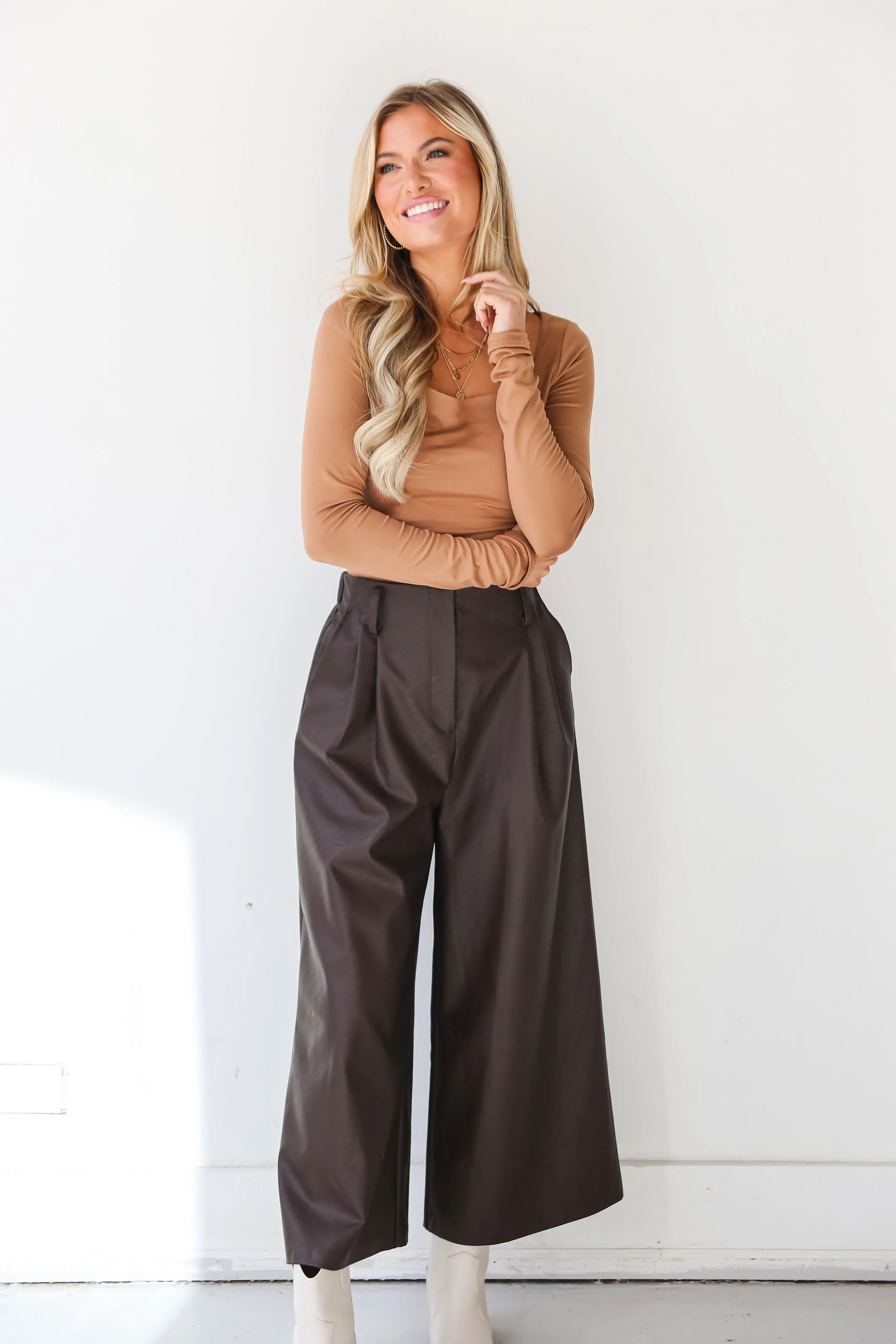 FINAL SALE - Exceptional Vision Brown Leather Culotte Pants