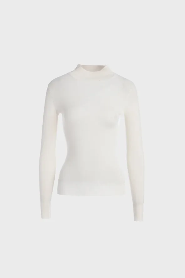 Fitted Mock-Neck Sweater (White Worsted Cashmere Staple)