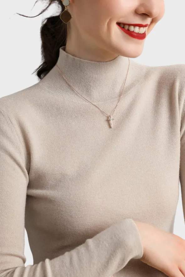 Fitted Mock-Neck Sweater (White Worsted Cashmere Staple)