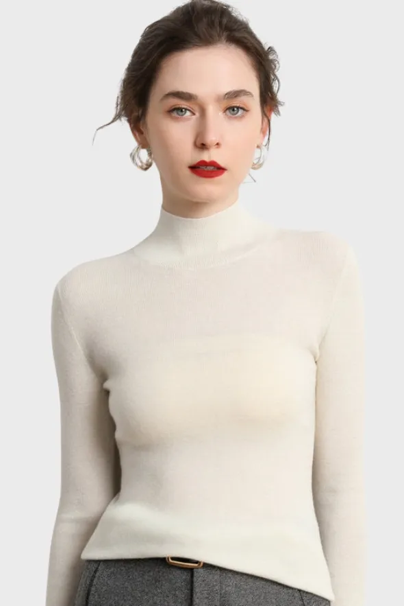 Fitted Mock-Neck Sweater (White Worsted Cashmere Staple)