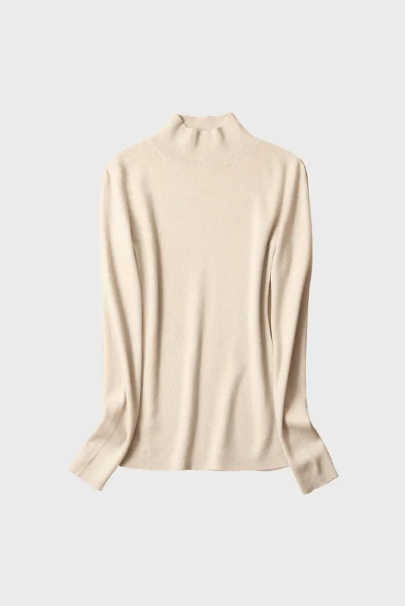 Fitted Mock-Neck Sweater (White Worsted Cashmere Staple)