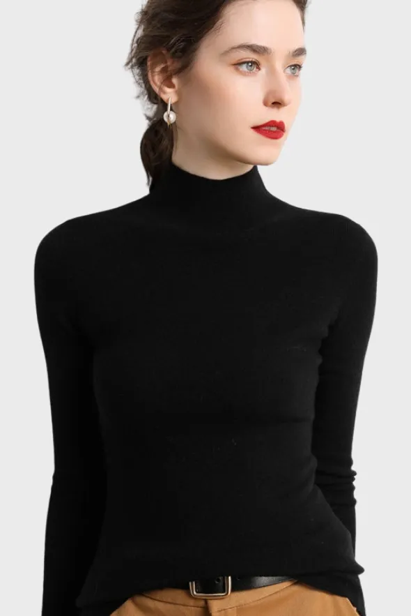 Fitted Mock-Neck Sweater (White Worsted Cashmere Staple)