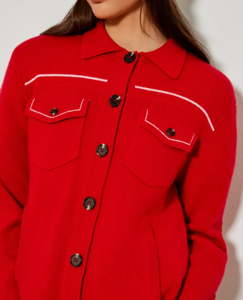 Five Lipstick Red Short Gilet Cardigan