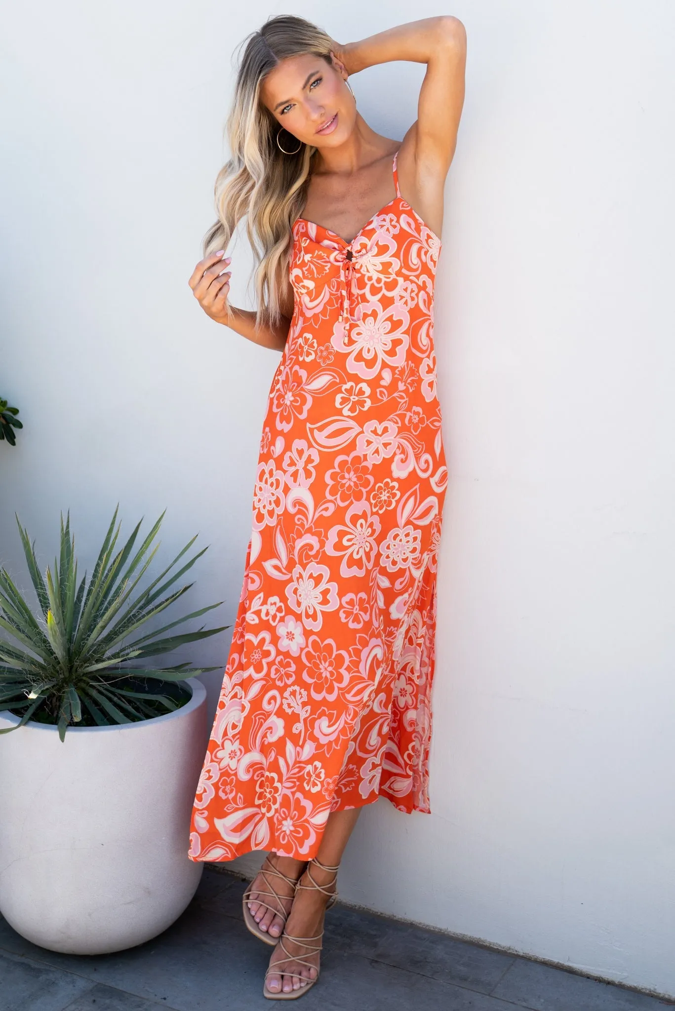 Flirting With Destiny Orange Floral Print Maxi Dress