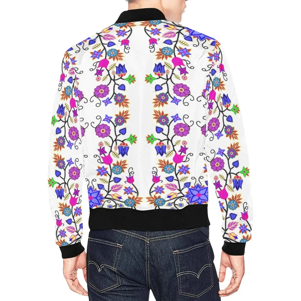 Floral Beadwork Seven Clans White Bomber Jacket for Men