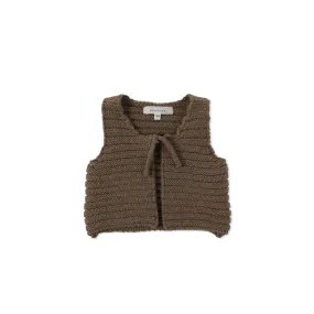 FLUFFY KNIT VEST-khaki brown