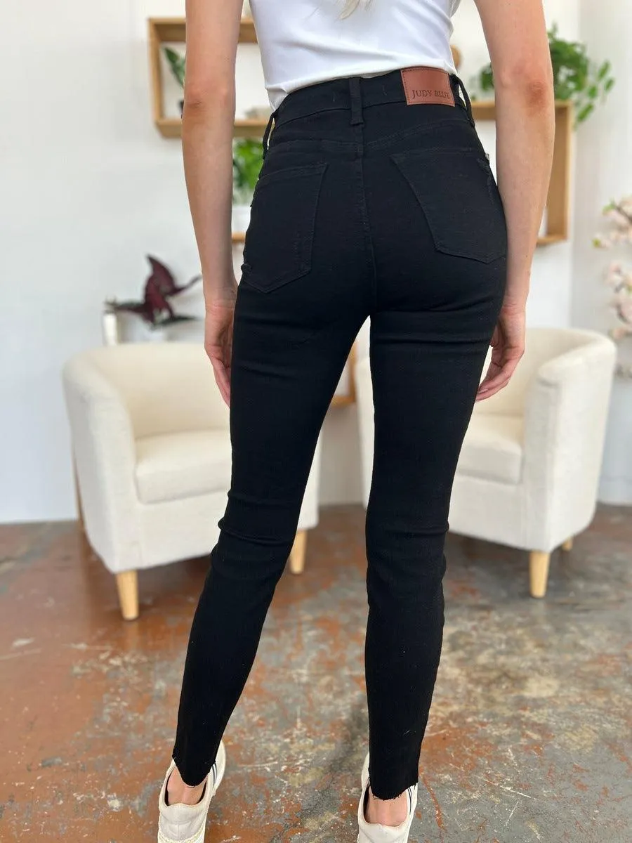 Full Size Distressed Tummy Control High Waist Skinny Jeans