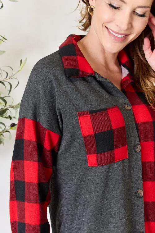 Full Size Plaid Button Down Shacket