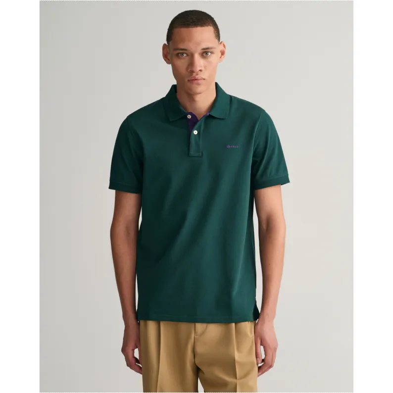 GANT Contrast Stretch Piqué Polo Shirt 2062026 Tartan Green