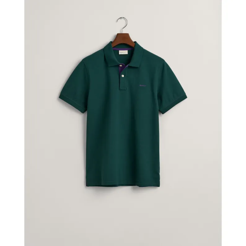 GANT Contrast Stretch Piqué Polo Shirt 2062026 Tartan Green