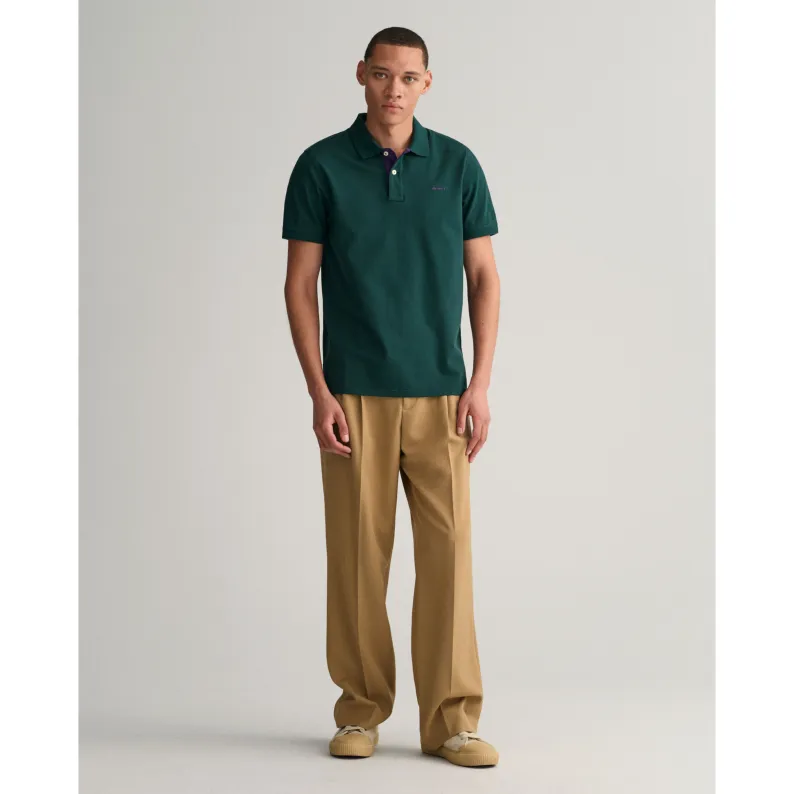 GANT Contrast Stretch Piqué Polo Shirt 2062026 Tartan Green