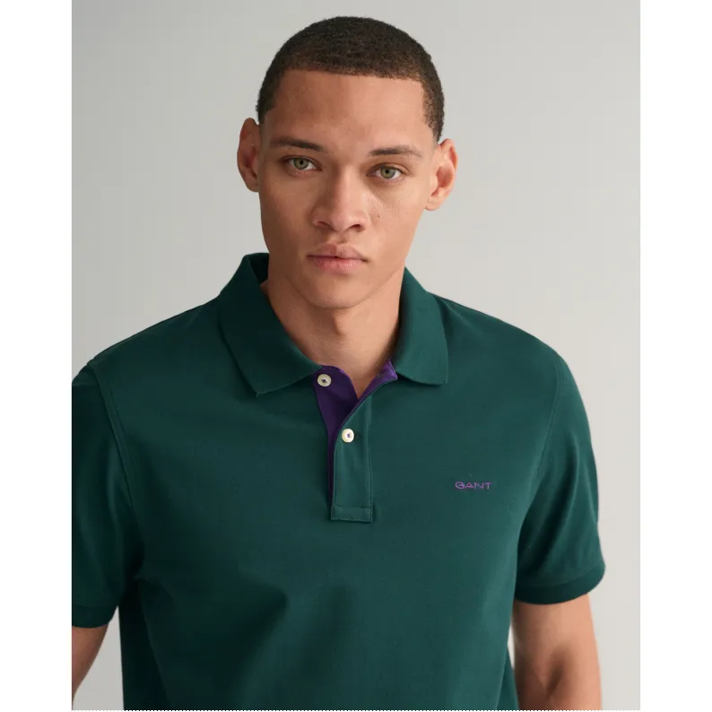 GANT Contrast Stretch Piqué Polo Shirt 2062026 Tartan Green