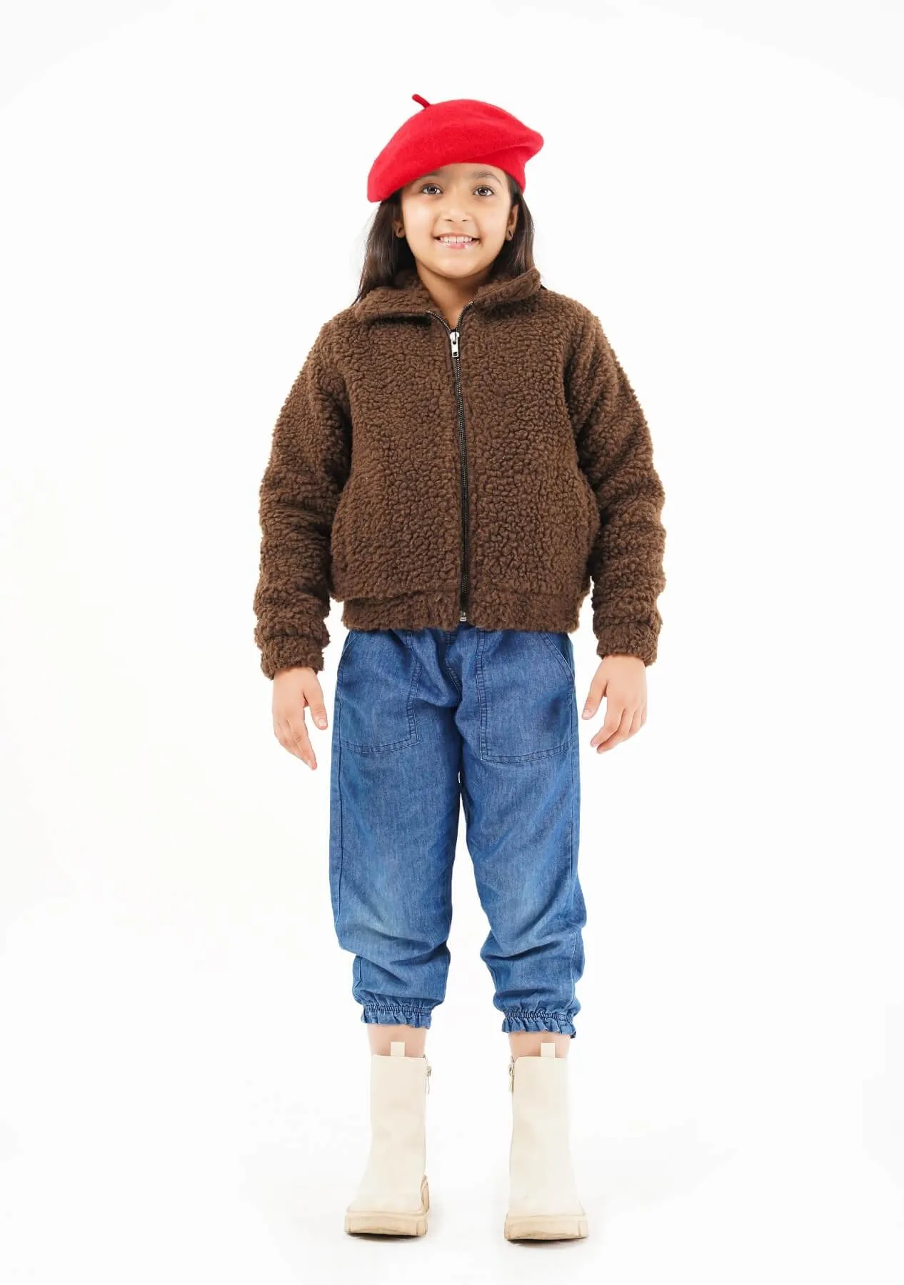 Girls Teddy Faux Fur Bomber Jacket - chocolate brown