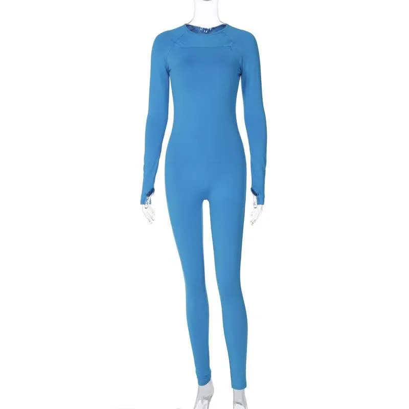 Gloves long sleeve solid crewneck zip-up jumpsuit