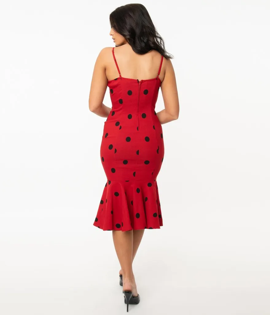 Grease x Unique Vintage Red & Black Polka Dot Rizzo Wiggle Dress (4XL ONLY)