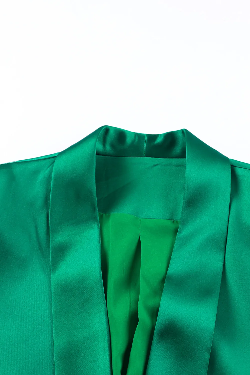 Green Lapel Collar Pocketed Satin Blazer