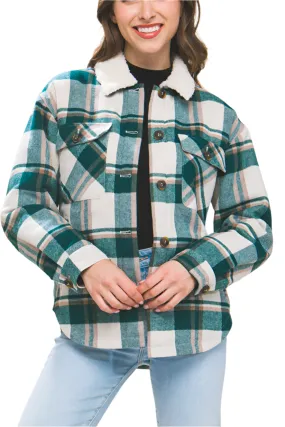 Green Sherpa Collar Plaid Shacket