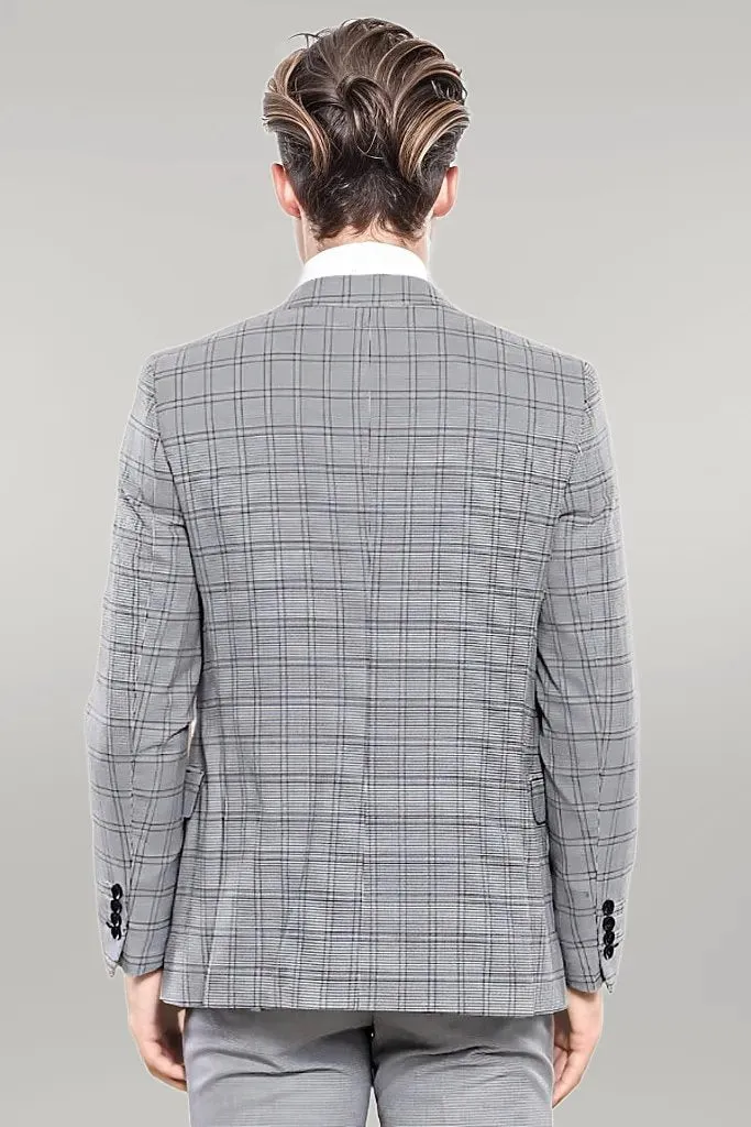 Grey Plaid Vested Men's Suit | Wessi