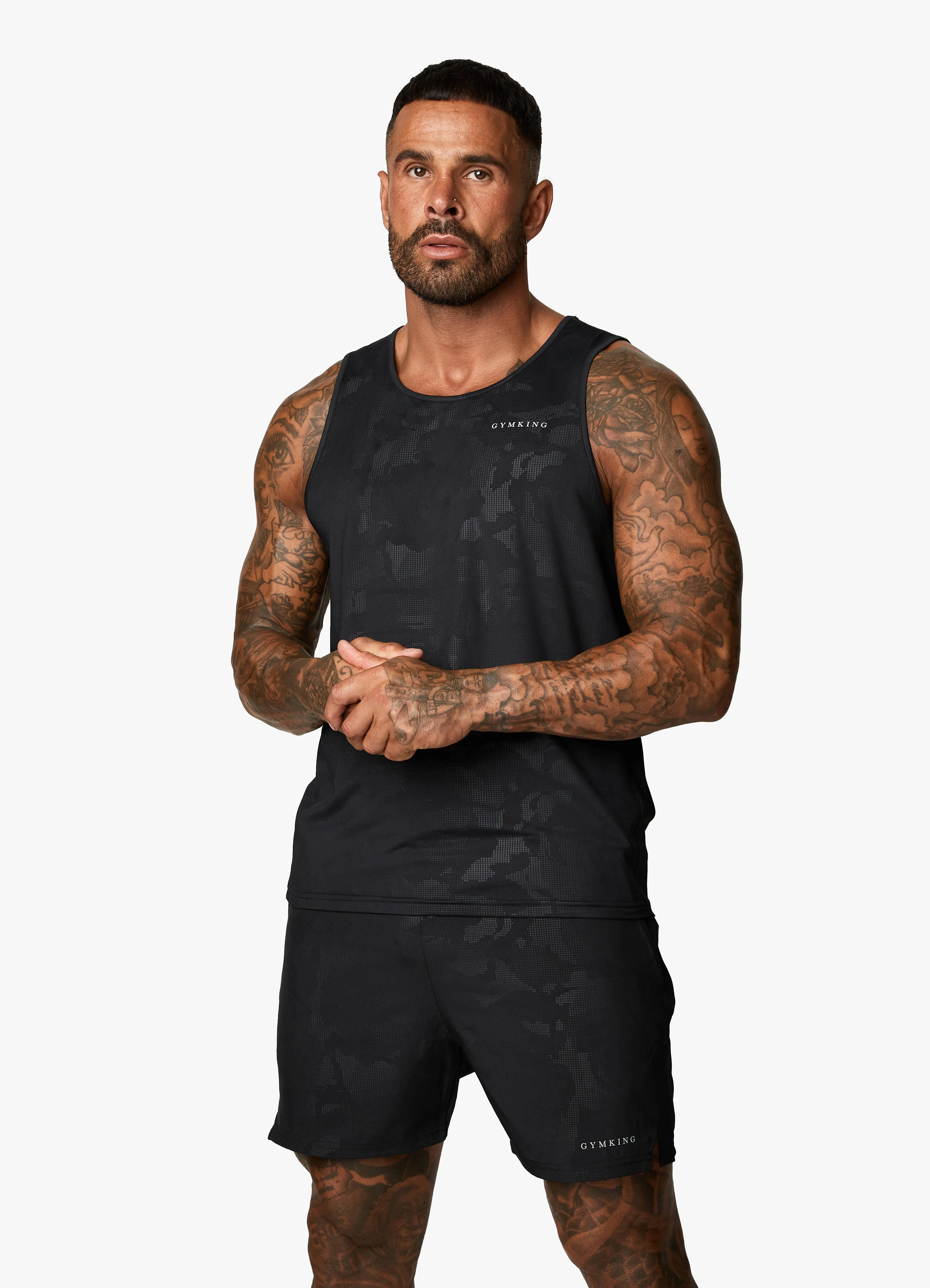 Gym King Debossed Camo Vest - Black