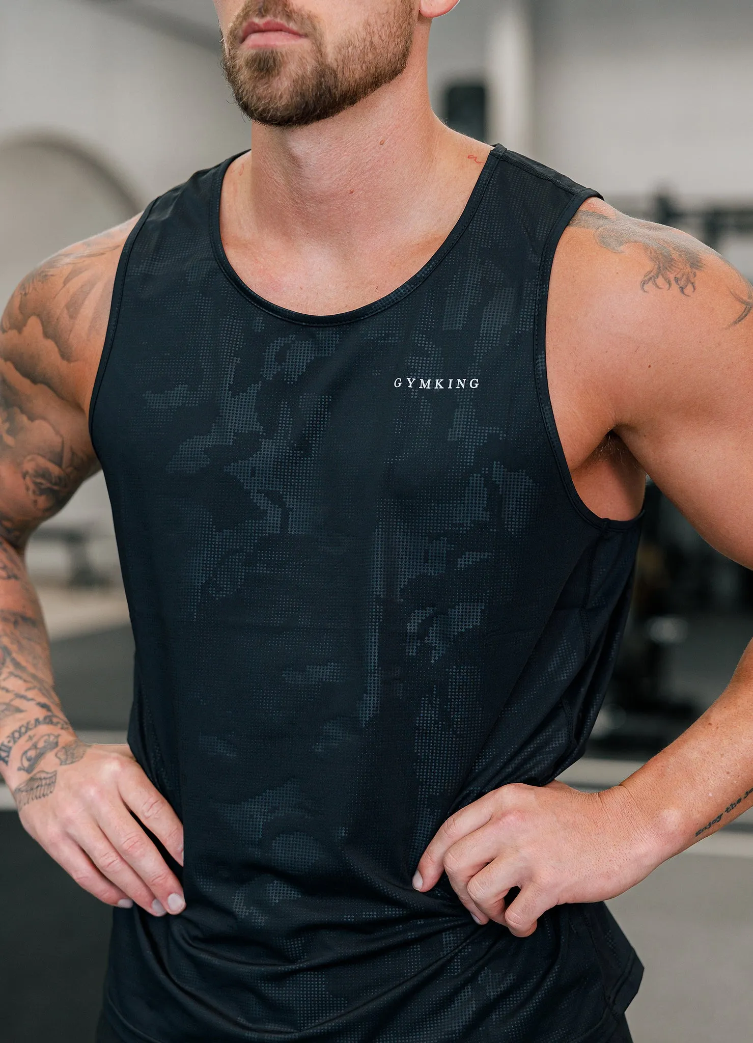 Gym King Debossed Camo Vest - Black