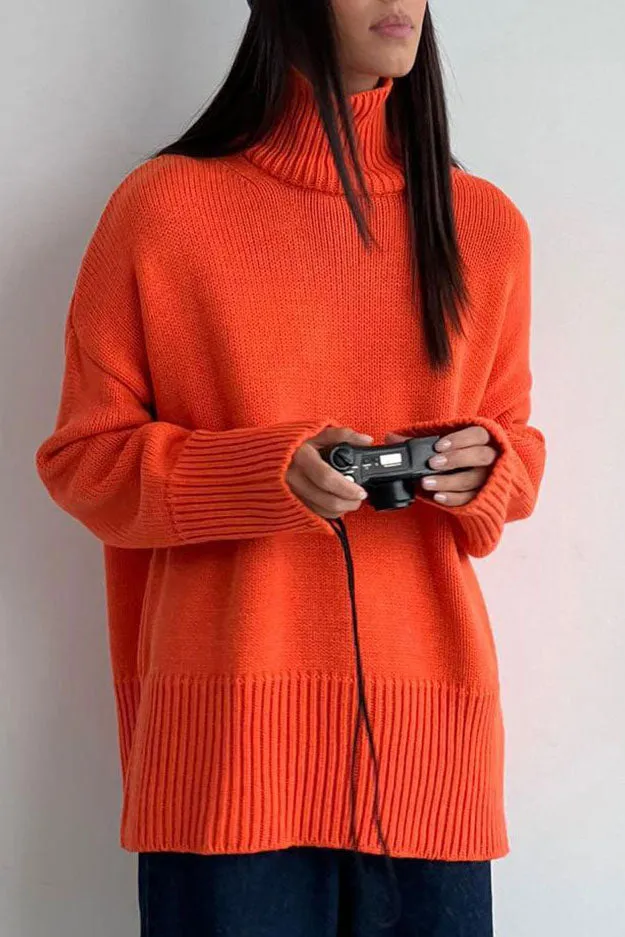 Half turtleneck loose solid color knitted sweater