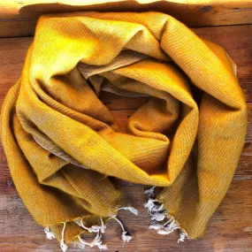 Handmade Nepalese 'Yak Wool' Shawl Mustard Yellow Oversized Scarf / Yoga Blanket