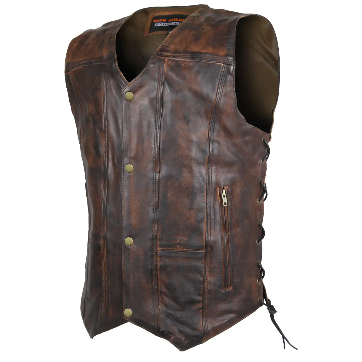 HMM915VB Vance Leather High Mileage Men's Vintage Brown 10 Pocket Vest