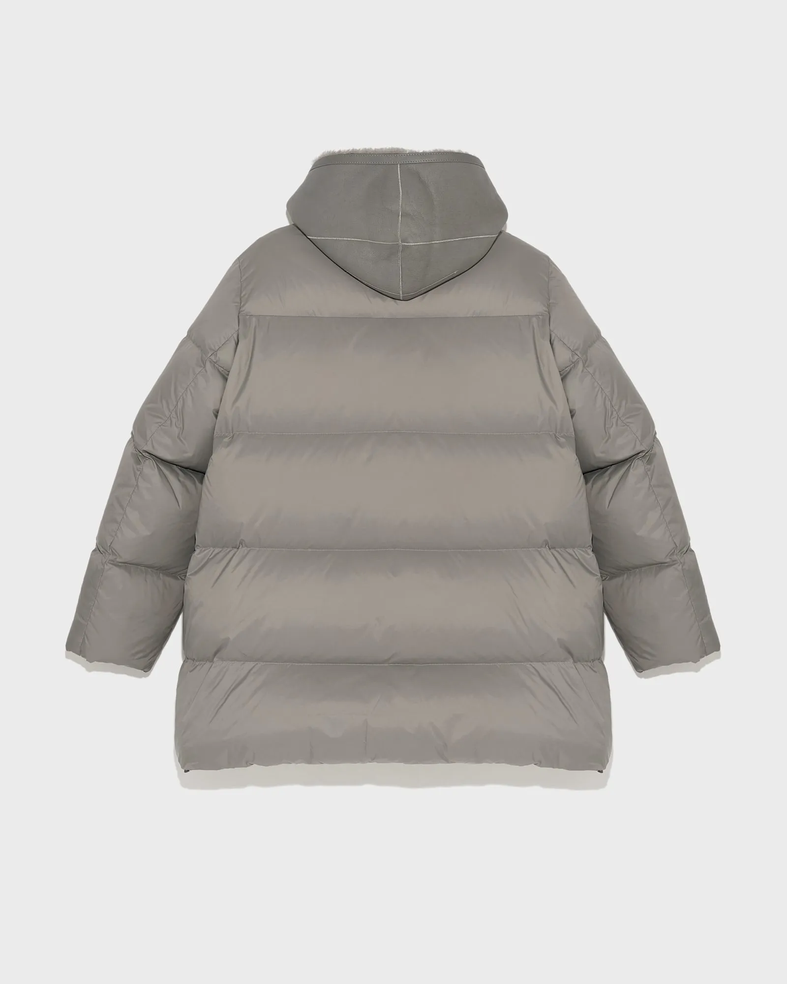 Hooded down jacket in nylon and lamb