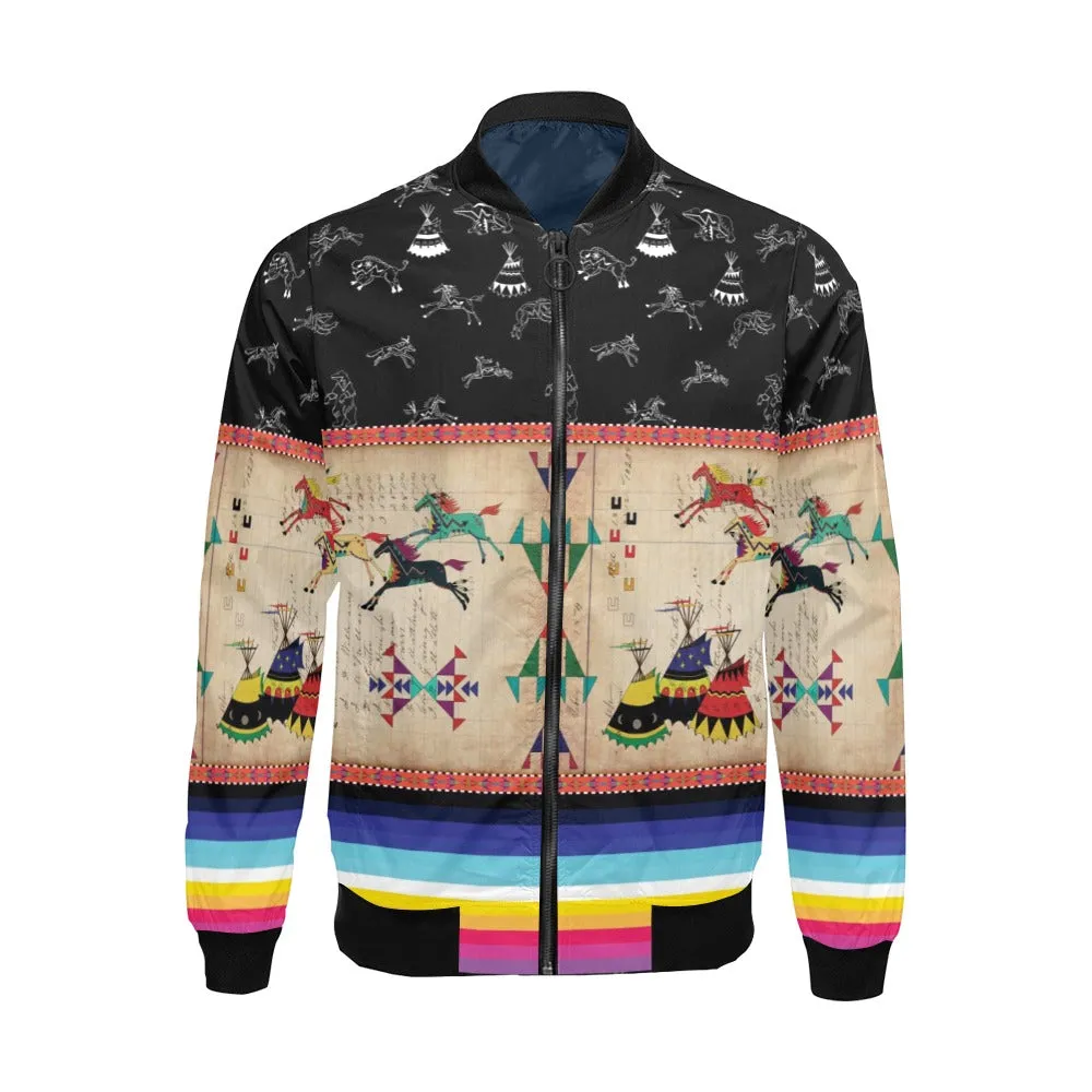 Horses Running Black Sky Bomber Jacket for Men