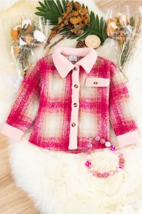 Hot Pink Plaid Shacket with Pink Trim