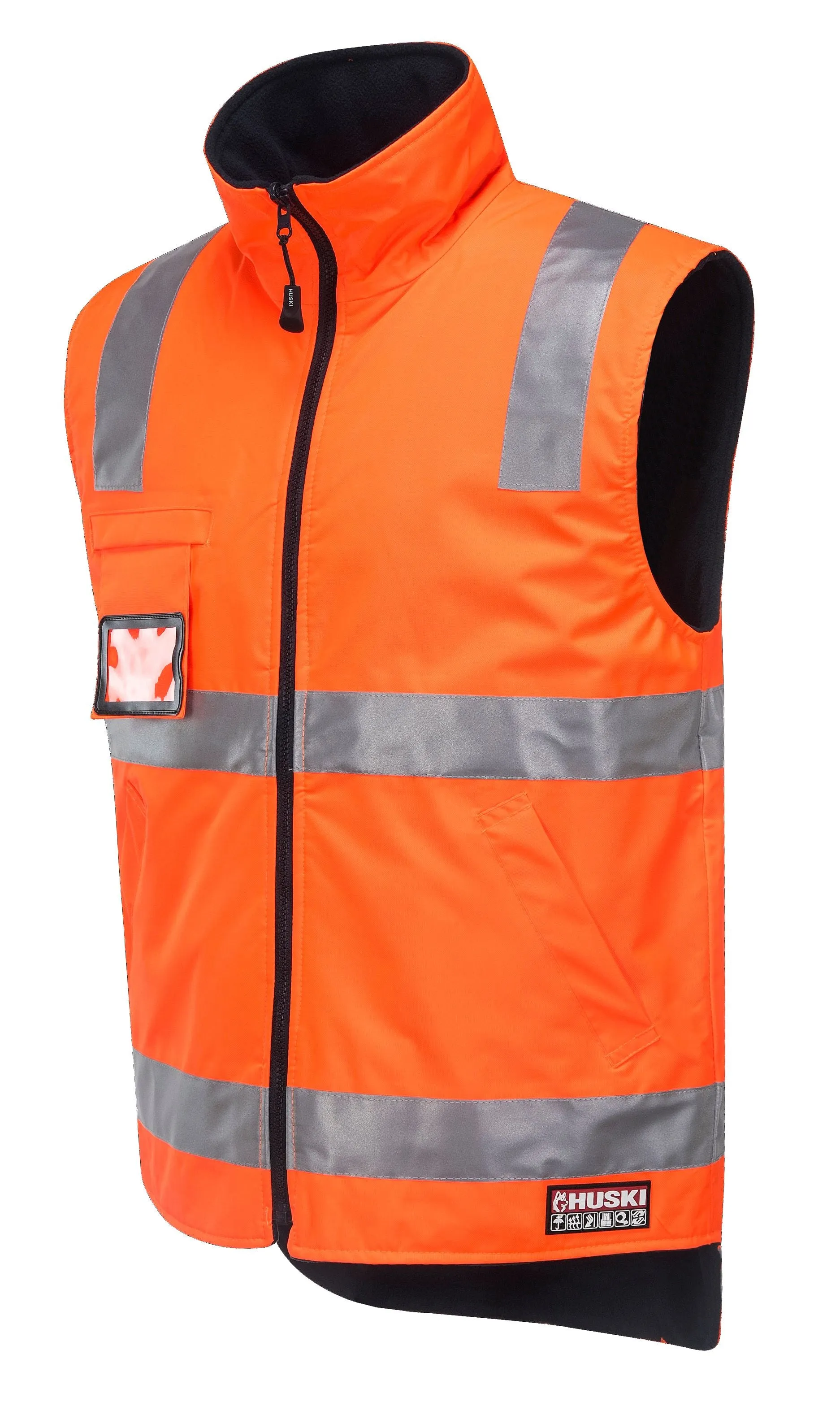 Huski Mens Core Traffic Hi Vis Reversible Vest Shoulder Taped