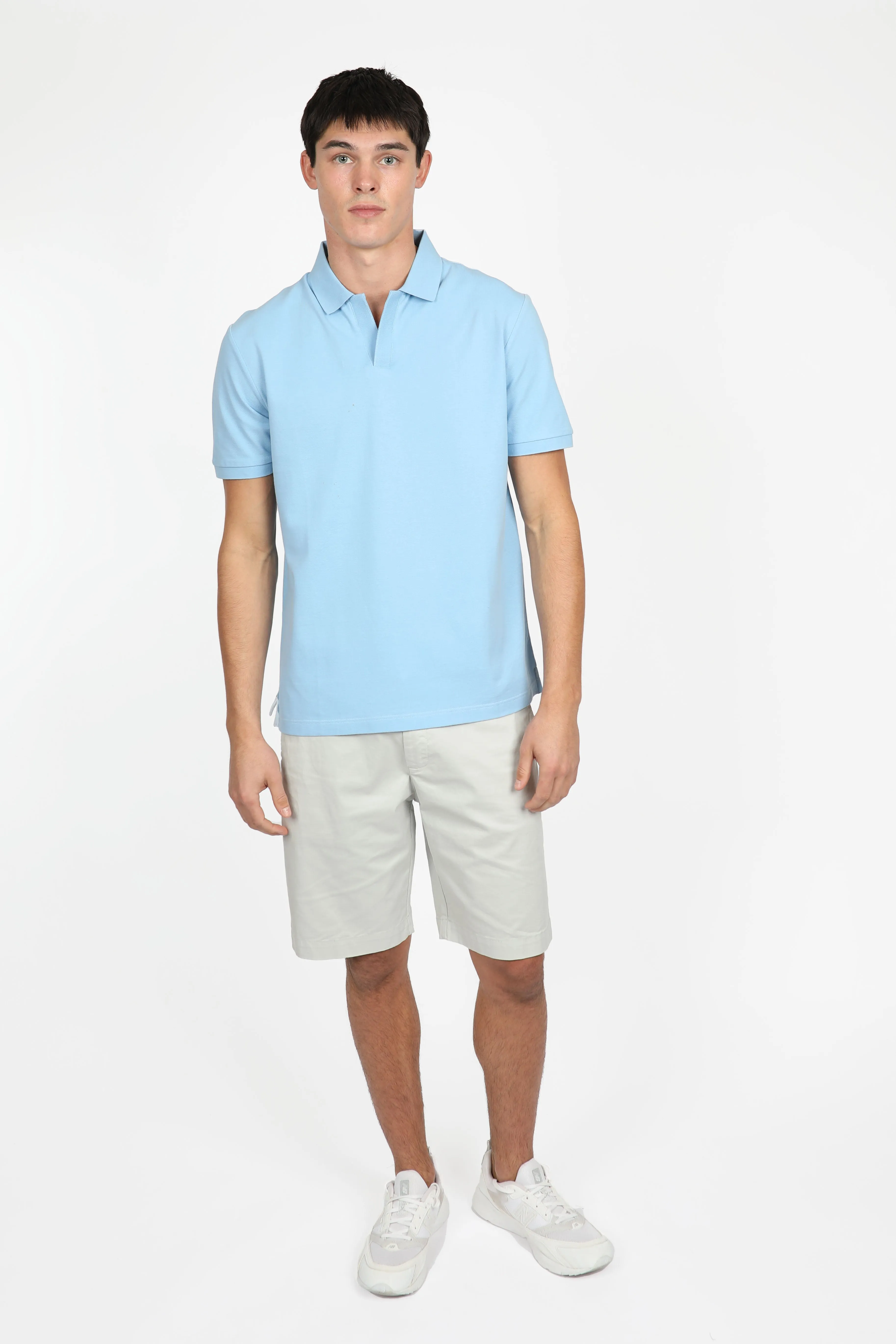 Ice Blue Open Collar Pique Polo