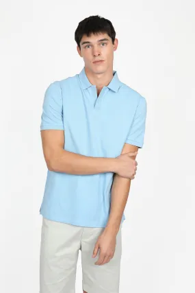 Ice Blue Open Collar Pique Polo